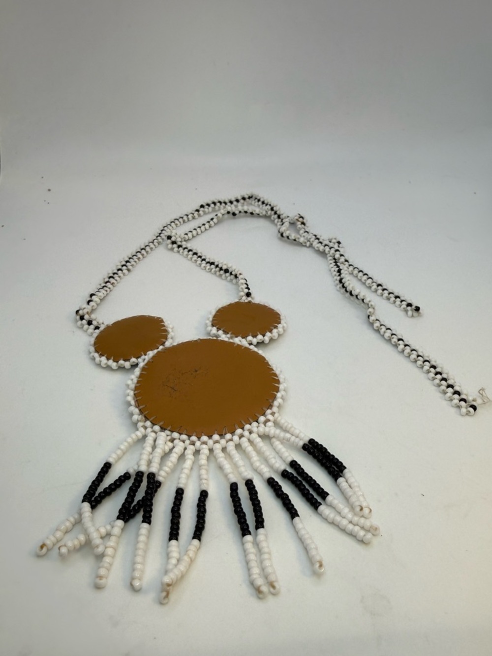 Handmade Beaded Medallion Necklace Fringe Seed Bead Southwestern Style - Picture 2 of 2